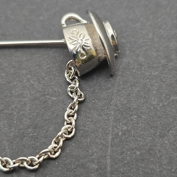 Avon Silver Teapot Chain And Cup Brooch - Picture 5 of 6